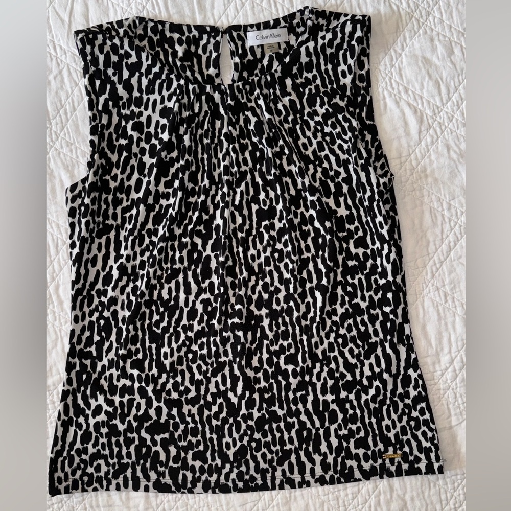 Calvin Klein Sleeveless Pleat Neck Top